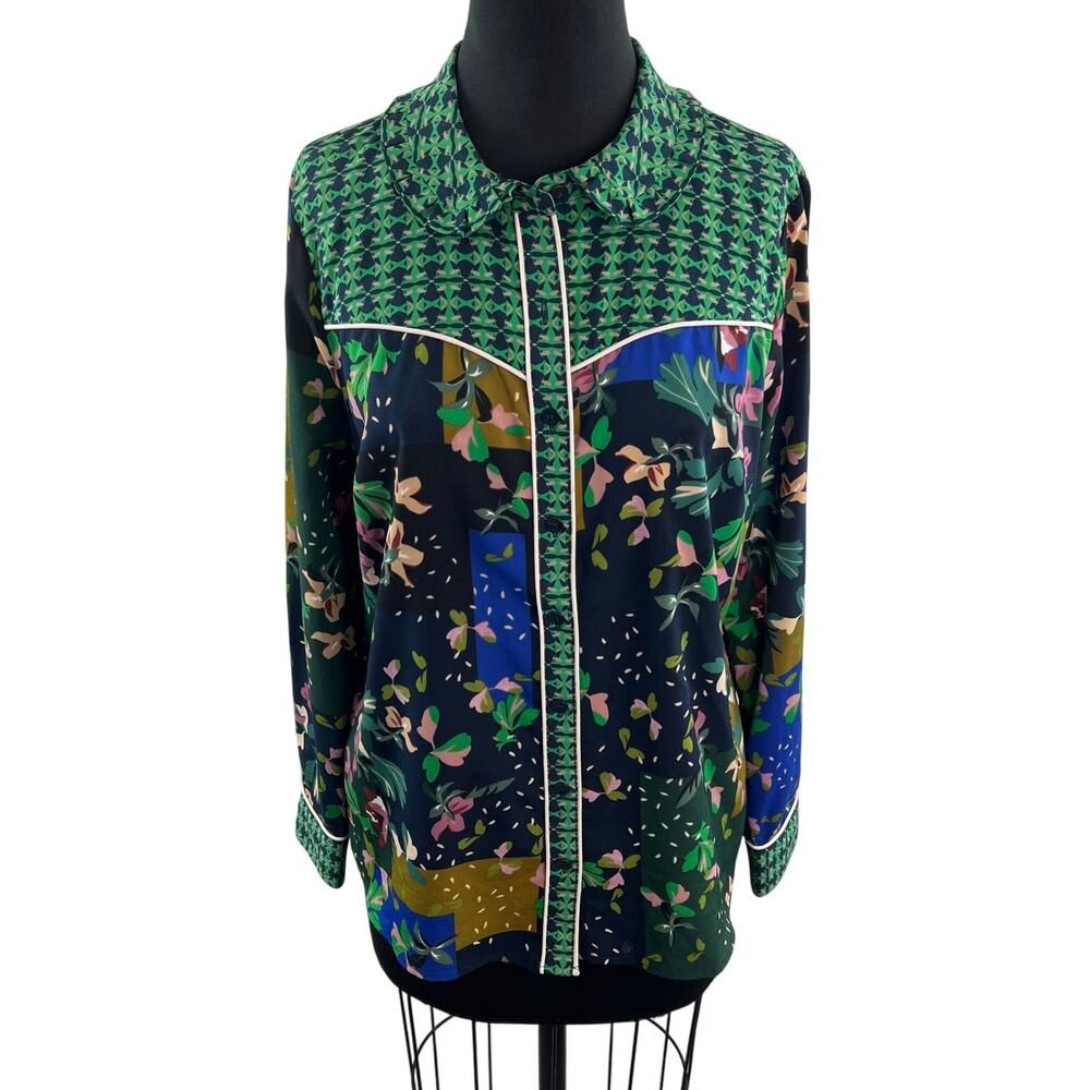 Cabi Bronco Multi Western Blouse Floral Ruffle Collar Button-Up Size Medium M